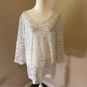 Rafaella White Lace Floral Blouse